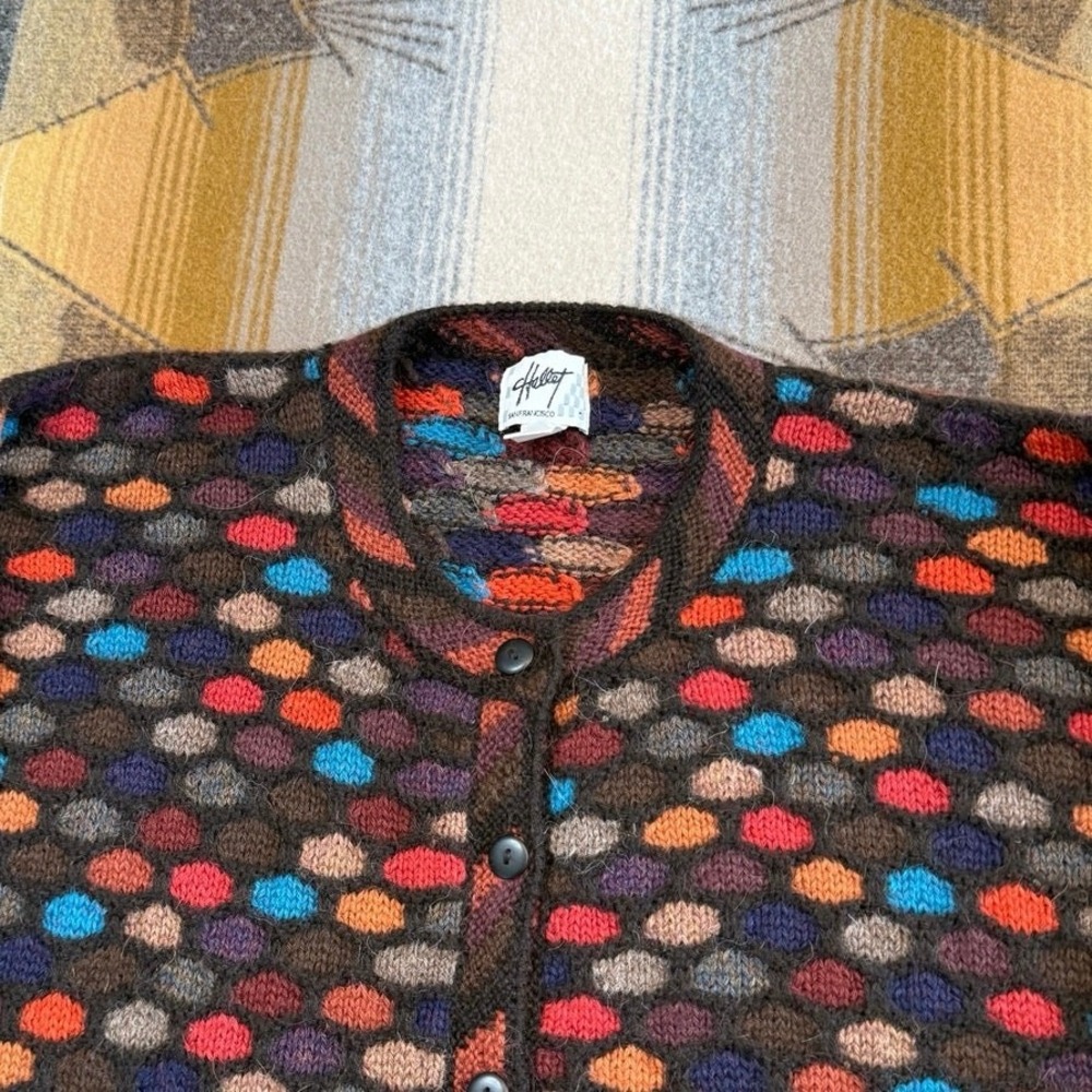 Hallet San Francisco Vintage Alpaca Wool Cardigan Multicolored Knit Peru Medium - Picture 5 of 8